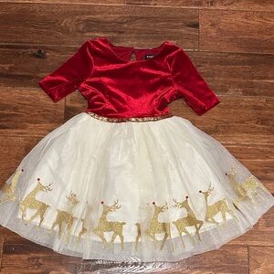 Zunie Red and Gold Reindeer Dress